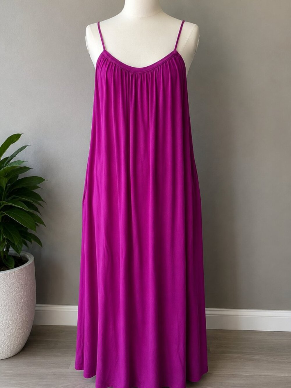 Susana Monaco Spaghetti Strap Jersey Maxi Dress XL Magenta